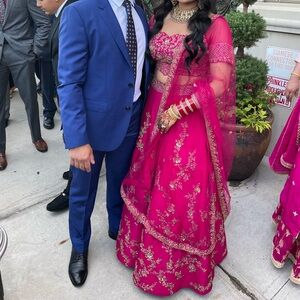 Magenta pink raw silk lehenga set